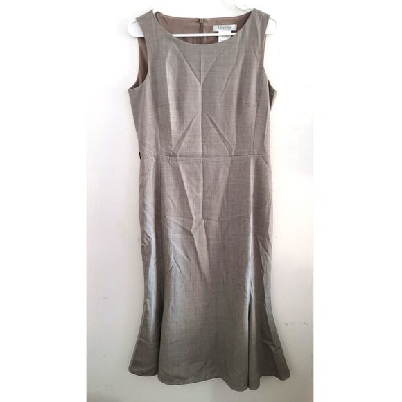 MaxMara Max Mara Fazio Wool Silk Blend Flared Hem Dress Gray Beige 10 - Picture 2 of 12